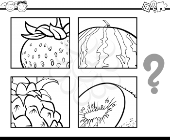 Black and White Cartoon Illustration of Education Task for Preschool Children od Guess the Fruits for Coloring