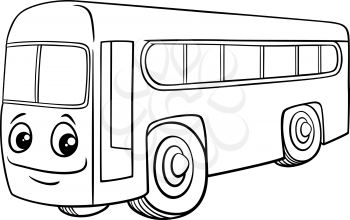 Black and White Cartoon Illustration of School Bus Vehicle Character for Coloring Book