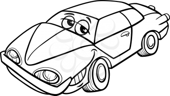 Black and White Cartoon Illustration of Classic Oldschool Car Vehicle Character for Coloring Book