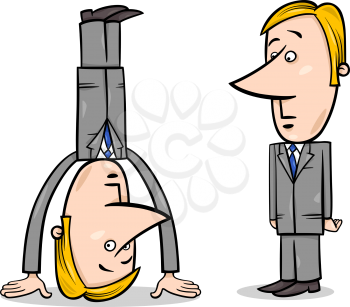 Concept Cartoon Illustration of Businessman Standing on his Head