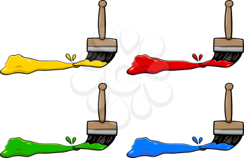 Cartoon Illustration of Paintbrushes with Primary Colors Design Elements