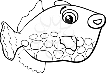 Black and White Cartoon Illustration of Exotic Fish Animal Character for Coloring Book