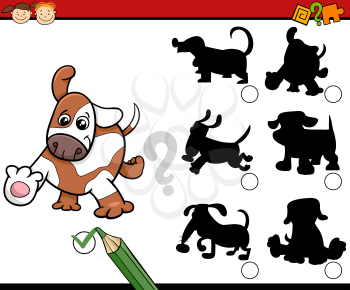 Cartoon Illustration of Educational Shadow Task for Preschool Children with Dogs or Puppies