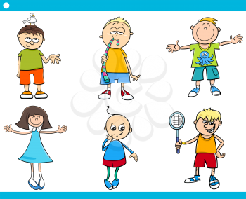 Cartoon Illustration of Cute Boys and Girls Children Characters Set