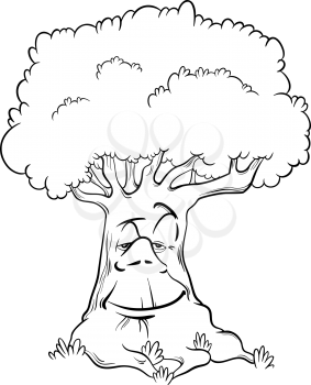 Black and White Cartoon Illustration of Tree Fantasy or Fairy Tale Character for Coloring Book