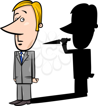 Concept Cartoon Illustration of Businessman and his Evil Shadow with Knife