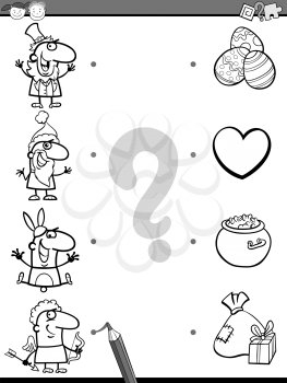 Black and White Cartoon Illustration of Education Picture Matching Task for Preschool Children Coloring Book
