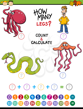 Cartoon Illustration of Education Mathematical Count and Addition Task for Preschool Children with Funny Characters