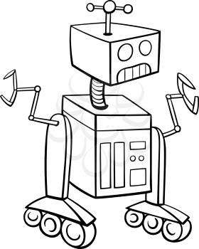 Black and White Cartoon Illustration of Robot Science Fiction Character for Coloring Book