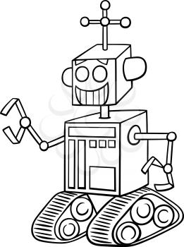 Black and White Cartoon Illustration of Funny Robot Fantasy Character for Coloring Book