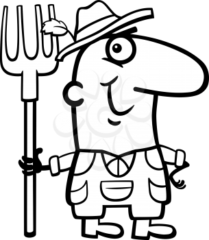 Black and White Cartoon Illustration of Funny Farmer Worker Professional Occupation for Coloring Book
