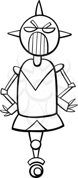 Black and White Cartoon Illustration of Angry Robot Fantasy Character for Coloring Book