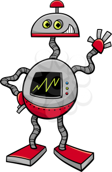 Cartoon Illustration of Robot or Droid Science Fiction Character