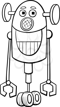 Black and White Cartoon Illustration of Funny Robot Fantasy Character for Coloring Book