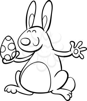 Black and White Cartoon Illustration of Easter Bunny Character with Egg for Coloring Book