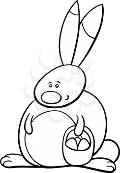 Black and White Cartoon Illustration of Easter Bunny Character with Basket of Eggs for Coloring Book
