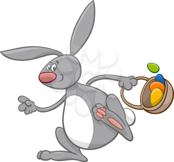 Cartoon Illustration of Easter Bunny Character with Basket of Eggs