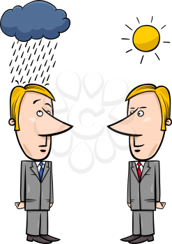 Concept Cartoon Illustration of Two Businessmen and Good and Bad Weather