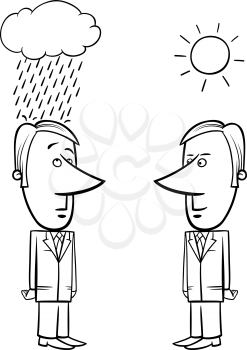 Black and White Concept Cartoon Illustration of Two Businessmen and Good and Bad Weather