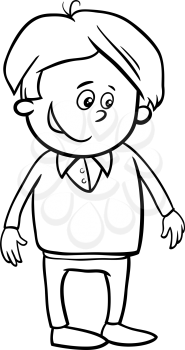 Black and White Cartoon Illustration of Cute Preschool or School Age Boy for Coloring Book