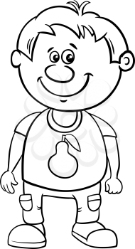 Black and White Cartoon Illustration of Funny Preschool or School Age Boy Coloring Page