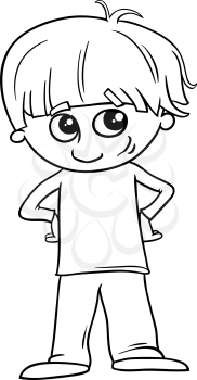Black and White Cartoon Illustration of Preschool or School Age Boy for Coloring Book
