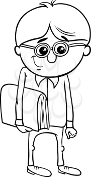 Black and White Cartoon Illustration of Elementary School Age Boy for Coloring Book