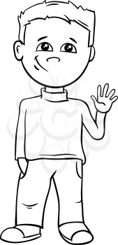 Black and White Cartoon Illustration of Preschool or Elementary School Age Boy for Coloring Book