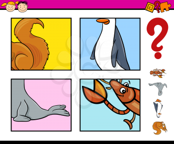 Cartoon Illustration of Educational Game for Preschool Children with Hidden Animals