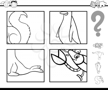 Black and White Cartoon Illustration of Education Task for Preschool Children with Animals Riddle for Coloring