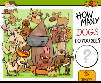 Cartoon Illustration of Kindergarten Educational Counting Task for Preschool Children with Dog Characters