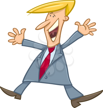 Cartoon Illustration of Happy Man or Businessman Character