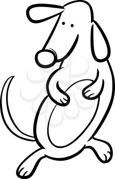 Black and White Cartoon Illustration of Cute Dachshund Dog Animal Character for Coloring Book