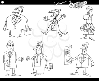 Black and White Cartoon Illustration Set of Funny Businessman Charcaters and Business Concepts