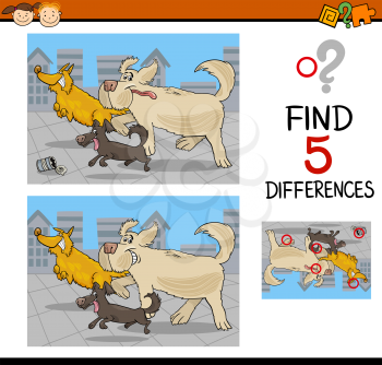 Cartoon Illustration of Finding Differences Educational Task for Preschool Children with Running Dogs