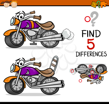 Cartoon Illustration of Finding Differences Educational Task for Preschool Children with Bike Transport Character