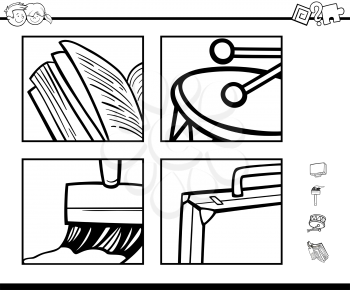 Black and White Cartoon Illustration of Educational Activity for Preschool Children with Objects for Coloring Book