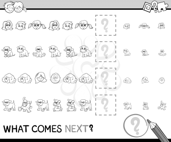Black and White Cartoon Illustration of Completing the Pattern Educational Task for Preschool Children Coloring Book