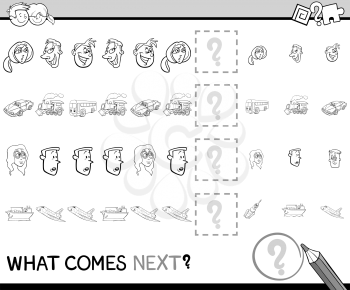 Black and White Cartoon Illustration of Completing the Pattern Educational Activity Task for Preschool Children Coloring Book