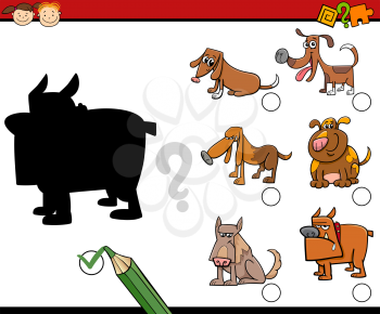 Cartoon Illustration of Educational Shadow Activity for Preschool Children with Dogs
