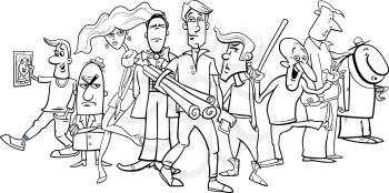 Black and White Cartoon Illustration of Comic People Characters Group