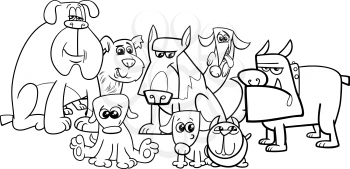 Black and White Cartoon Illustration of Dogs Characters Group Coloring Book
