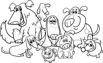 Black and White Cartoon Illustration of Dogs Characters Group Coloring Book