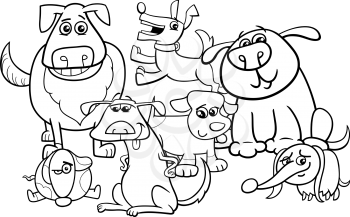 Black and White Cartoon Illustration of Funny Dogs Characters Group Coloring Book