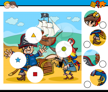 Cartoon Illustration of Educational Activity Task for Preschool Children with Funny Pirates Characters