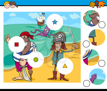 Cartoon Illustration of Educational Activity Task for Preschool Children with Pirates Characters