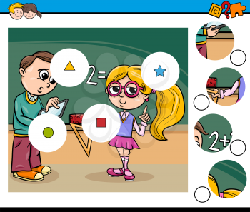 Cartoon Illustration of Educational Activity Task for Preschool Children with School Pupils
