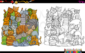 Black and White Cartoon Illustration of Cat Characters Coloring Book Activity