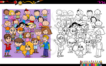 Cartoon Illustration of Children Characters Coloring Book Activity