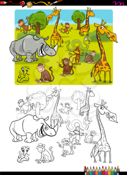 Cartoon Illustration of Wild Safari Animal Characters Coloring Book